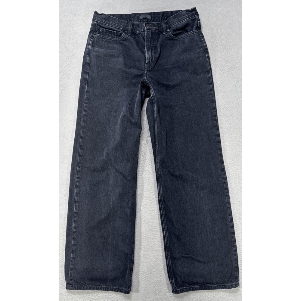 Uniqlo jeans Kaihara Womens 25x31 (28x29) Black Wide Straight Low Faded Goth Emo